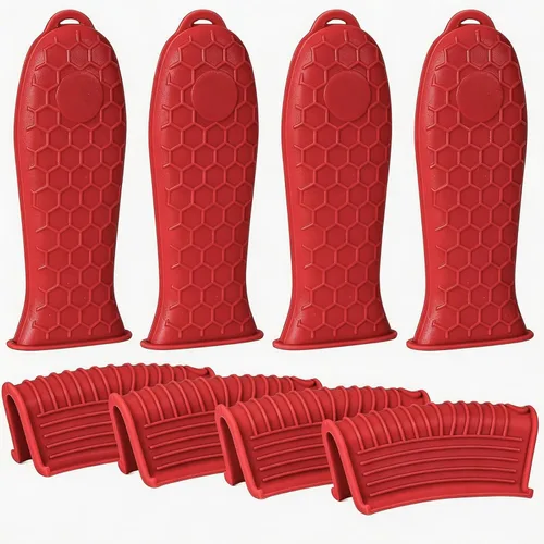 Miniatura 11 de Joyhalo Fundas para mango de sartén de hierro fundido, paquete de 6 fundas de silicona resistentes al calor, color negro