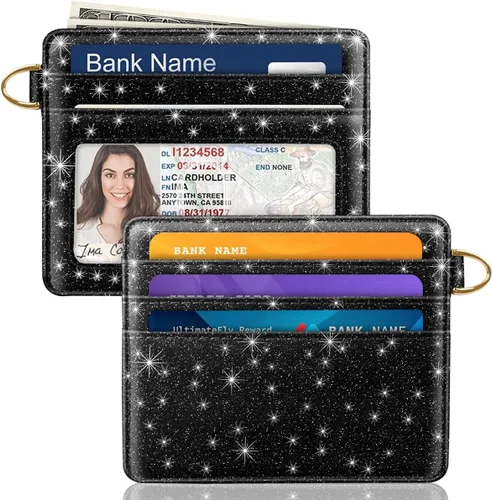 Miniatura 22 de Bolsillo frontal minimalista delgado con bloqueo RFID para tarjetas de crédito, cartera pequeña, bonita funda para tarjetas para mujeres, beige