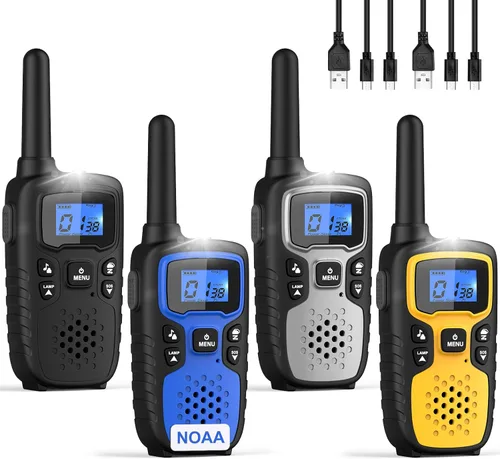 Miniatura 10 de Walkie Talkies Wishouse para adultos de largo alcance - recargables, 4 paquetes de radios de 2 vías, accesorios para senderismo