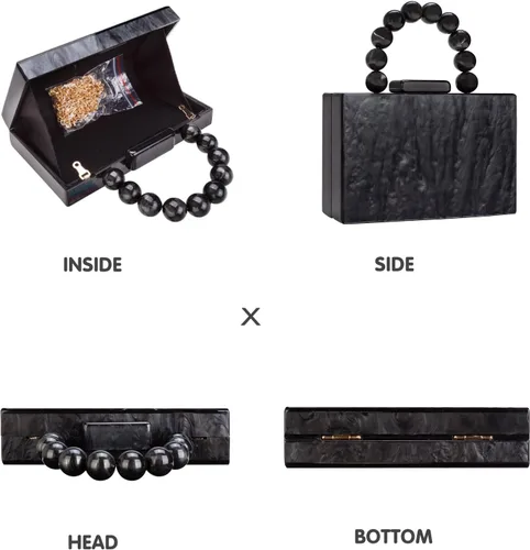 Miniatura 3 de Monederos acrílicos de noche, bolso de mano de mármol para mujer, bolso cruzado con cadena de perlas, formal, boda, fiesta de graduación