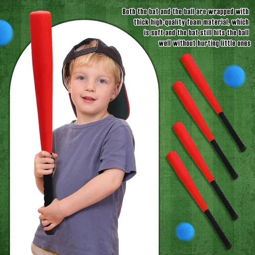 Miniatura 3 de Wettarn Juego de 4 bates de béisbol de espuma de 24 pulgadas con pelotas de béisbol suaves y seguras, juego de pelota en T para deportes al aire