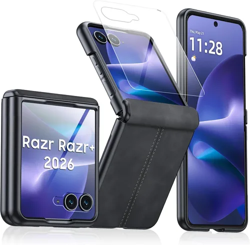 Miniatura 32 de para Samsung Galaxy Z Flip 7 Funda con protección de bisagras y protector de pantalla incorporado, funda de cuero mate de policarbonato ultradelgada