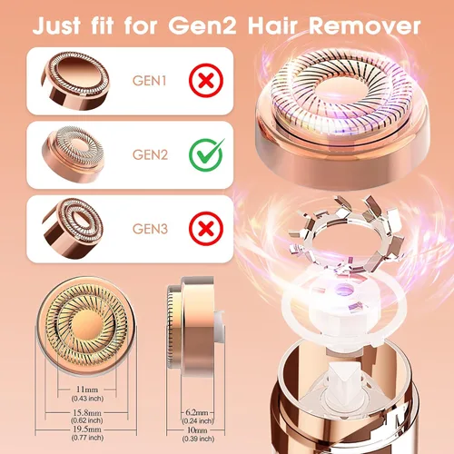 Miniatura 3 de Cabezales de repuesto para removedor de vello facial impecable, cuchillas de repuesto Gen 2 para eliminación de vello impecable, 6 cabezales dorados