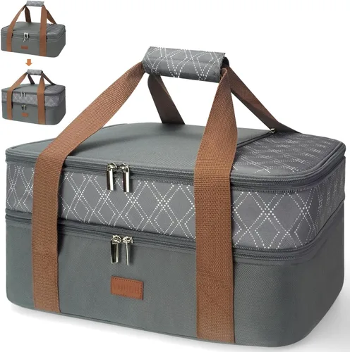 Miniatura 9 de Bolsa de transporte de cazuela expandible Vuudh - Bolsa de comida de doble cubierta, soporte de cazuela aislada para alimentos calientes o fríos