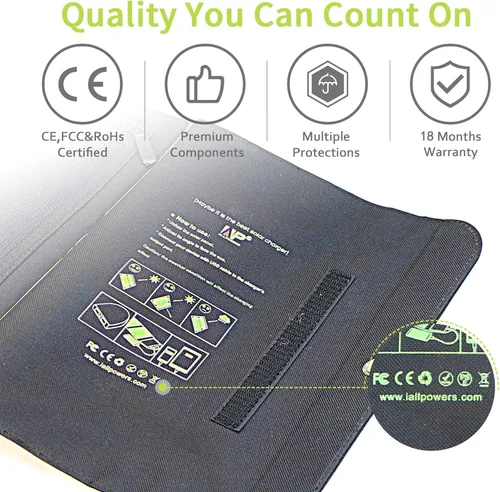 Miniatura 7 de ALLPOWERS Cargador de panel solar plegable de 21 W y 5 V, kit de carga solar SP002 con 3 salidas USB y 2 entradas USB, panel solar portátil