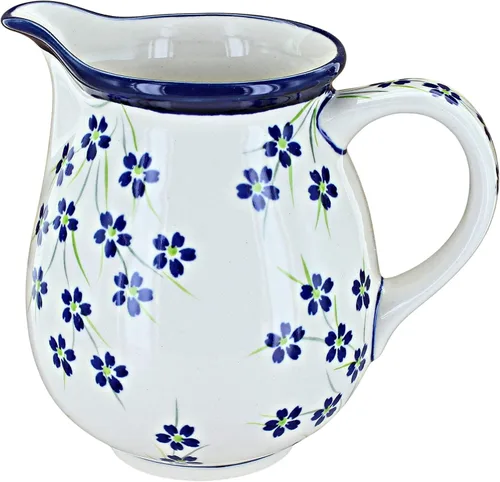 Miniatura 4 de Cerámica polaca Blue Rose - Jarra pequeña de tulipán azul, capacidad de 3.5 tazas, jarra de cerámica, perfecta para servir jarabe o crema