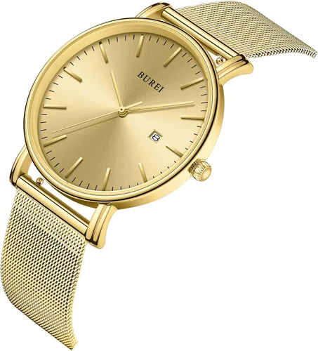 Miniatura 2 de BUREI - Reloj de pulsera analógico para hombre con fecha, extensible de malla de acero inoxidable