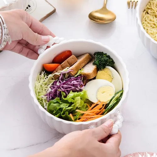 Miniatura 6 de Creamic - Tazón de yogur con tapa, 33 onzas, moderno, degradado, ligero, fiesta de lujo para ensaladas y frutas, vajilla de cocina, color rosa