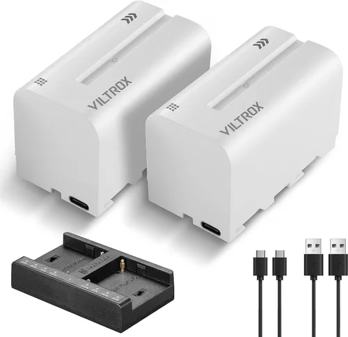 Miniatura 10 de VILTROX Paquete de 2 baterías NP-F550 y cargador de pared para cámara Sony NP F530 F550 F970 F960 F770 F750 F330 TR516 TR716 TR818 TR910 TR917, luz