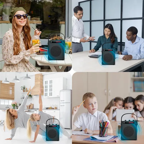 Miniatura 8 de Amplificador de voz Bluetooth 5.3 de 40 W con micrófono de auriculares y micrófono de mano, sistema PA recargable portátil para profesores