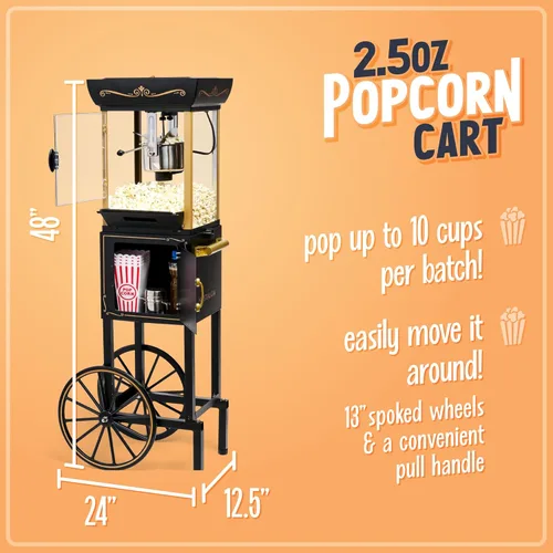Miniatura 2 de Nostalgia Máquina para hacer palomitas de maíz - Carrito profesional con caldera de 2.5 onzas que hace hasta 10 tazas - Máquina de palomitas vintage