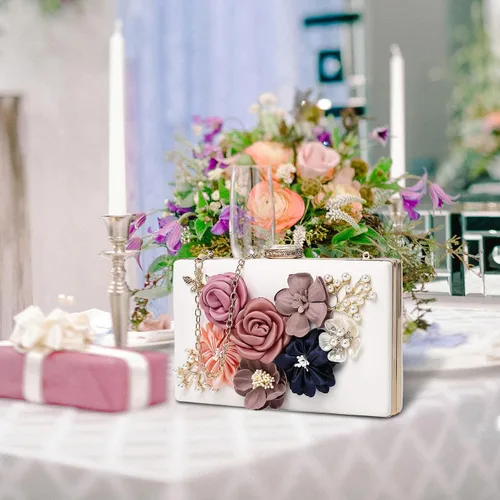 Miniatura 2 de Embrague floral para mujer, bolso de mano floral con flores en 3D, bolso de mano con rosas y flores, para boda y noche