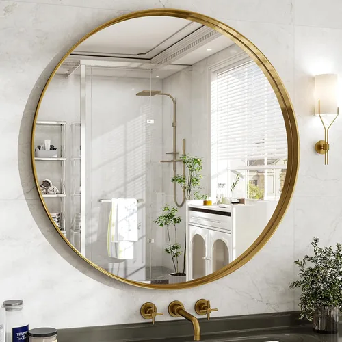 Miniatura 11 de Espejo redondo de baño de 24 pulgadas, espejo circular montado en la pared con marco de metal, espejo moderno adecuado para baño, tocador, entrada