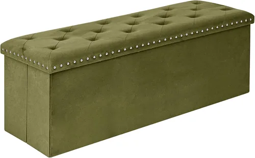 Miniatura 11 de PINPLUS Banco Otomán de Almacenamiento Plegable, Taburete Reposapiés Plegable de Terciopelo Acolchado con Remache, Banco para Pie de Cama, Baúl