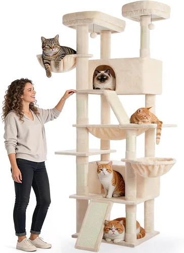 Miniatura 4 de ABCPET Cat Tree - Torre para gatos de varios niveles de 82 pulgadas para gatos de interior, árbol grande resistente para gatos con postes rascadores