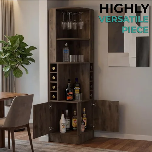 Miniatura 7 de Tuhome Syrah - Armario esquinero con dos estantes externos, estante para copas, ocho cubículos, diseño moderno para sala de estar o bar en casa