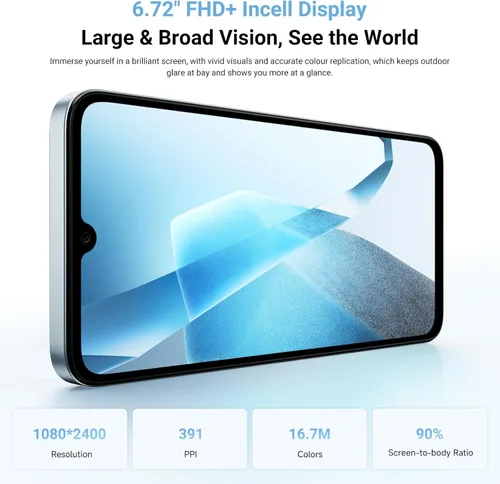 Miniatura 3 de FOSSIBOT Teléfono celular S2 desbloqueado, pantalla FHD+ de 6.72 pulgadas, 20 (8+12 GB)+256 GB /1 TB TF, batería de 5000 mAh, cámara de 50 MP+16 MP