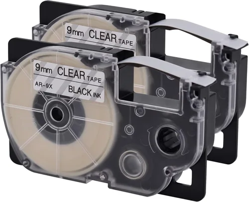 USUPERINK Paquete de 2 cartuchos de cinta IT compatibles con XR-9X XR-9X2S Black on Clear de 0.354 in para impresora de etiquetas KL-G2 KL-60 KL-100