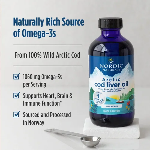 Miniatura 3 de Nordic Naturals Aceite de hígado de bacalao ártico, sin sabor, 8 onzas, 1060 mg de Omega-3 totales con EPA y DHA, salud cardíaca y cerebral