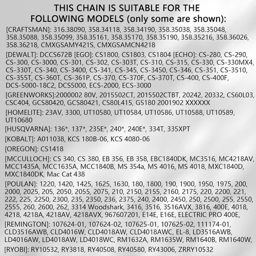 Miniatura 6 de O-CONN Paquete de 4 cadenas de motosierra de 18 pulgadas, paso LP de 3/8 pulgadas, calibre 050 pulgadas, 62 eslabones de transmisión para Poulan Pro