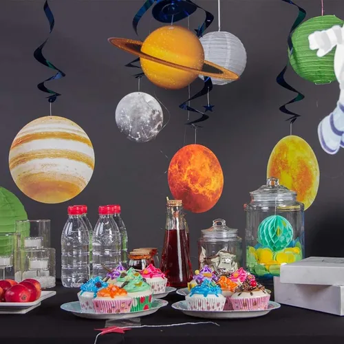 Miniatura 6 de Easy Joy Sistema solar colgante de remolino 12 piezas decoraciones espacio exterior fiesta planetas suministros espacio decoración fiesta galaxia