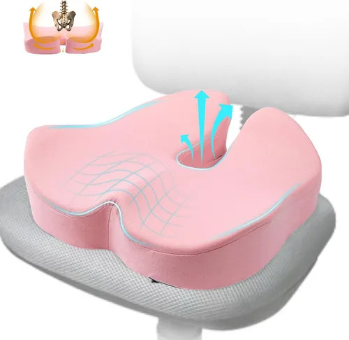 Miniatura 10 de Cojín de asiento de espuma viscoelástica extragrande para silla de oficina, para soporte de espalda, alivio de la ciática y el coxis, almohada