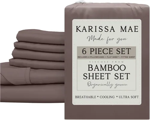 Miniatura 46 de KARISSA MAE Juego de sábanas tamaño individual de viscosa de bambú refrescante, 100% cultivadas orgánicamente, bolsillo profundo de 18 pulgadas