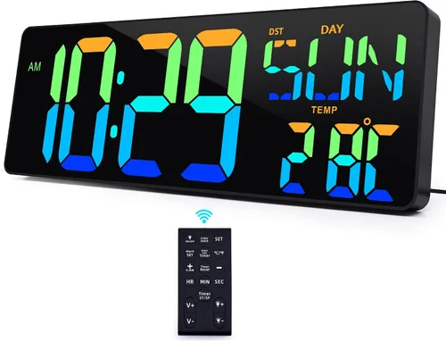 Miniatura 6 de TXL Reloj de pared digital grande de 17.2 pulgadas, sincronización Bluetooth, reloj de pared LED con fecha y temperatura, temporizador de cuenta