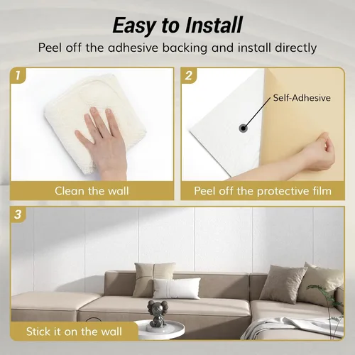 Miniatura 5 de TONOR 8 piezas de paneles acústicos, 47.2" x 23.6" x 0.35", paneles de pared autoadhesivos con aislamiento de sonido completo, paneles de absorción