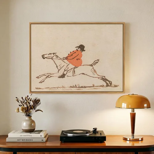 Lienzo enmarcado de caballo, impresiones artísticas vintage de jinete de caballo, cuadros minimalistas neutros para decoración de pared para
