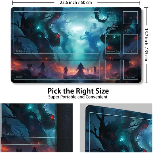 Miniatura 2 de Tapete de juego MTG cosido de alta calidad con zonas y parte trasera de goma antideslizante, tapete de juego TCG para MTG y otros juegos de cartas