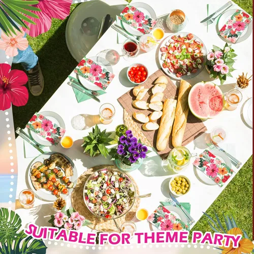 Miniatura 4 de Hotop Paquete de 200 servilletas hawaianas para invitados, servilletas tropicales, decoraciones de fiesta Luau, toallas de papel decorativas