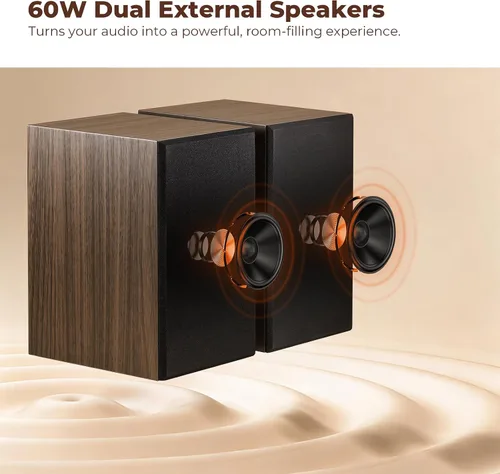 Miniatura 3 de GLENCREAG Reproductor de discos de vinilo con cartucho Audio Technica AT-3600L, tocadiscos Bluetooth con altavoces externos de 60 W para reproductor