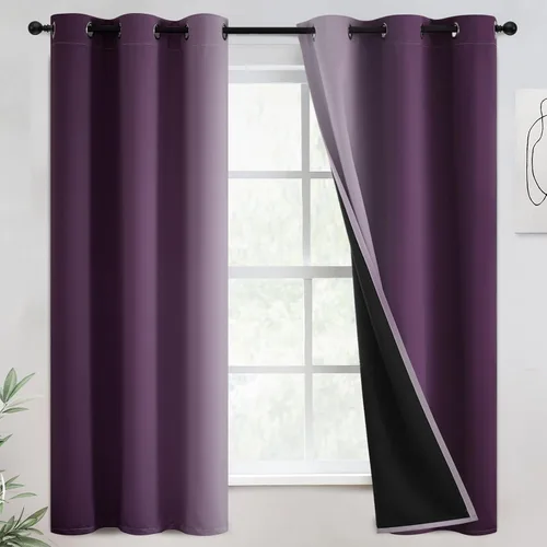 Miniatura 10 de COSVIYA - Cortinas 100% opacas y visillos con ombre, cortinas negras de 63 pulgadas de largo, 2 paneles, cortinas de oscurecimiento total