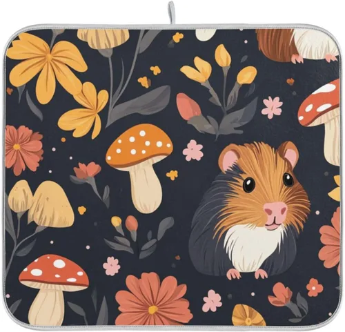 Miniatura 50 de Tapete de secado de platos de primavera naranja con flor de amapola para encimera de cocina, tapete escurridor absorbente de microfibra, tapete
