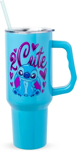 Miniatura 23 de Silver Buffalo Disney Lilo and Stitch Aloha - Vaso de acero inoxidable de doble pared con asa y pajilla, se adapta al portavasos estándar, 40 onzas