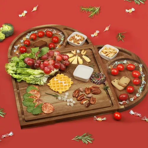 Miniatura 2 de Juego de 3 tablas de queso magnéticas extra grandes, tablero de queso, cuadrado, redondo y en forma de corazón, bandeja de madera para servir