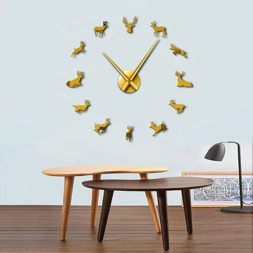 Miniatura 11 de The Geeky Days Woodland Deer Giant DIY Reloj de pared grande con efecto espejo, arte de pared, decoración del hogar, reloj grande sin marco