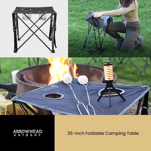 Miniatura 7 de ARROWHEAD OUTDOOR Mesa plegable portátil de 26 pulgadas (26.0 in), 2 portavasos, cuadrado, funda de transporte, marco de acero, lona 600D de alto