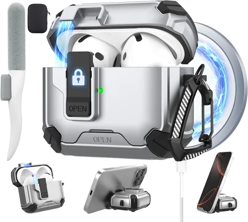 Miniatura 28 de Maxjoy Funda protectora para AirPods 4 2024, funda protectora para AirPods de 4ª generación con bloqueo automático, compatible con MagSafe, Verde