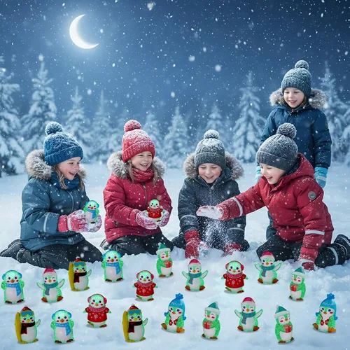 Miniatura 5 de Realspring 24 piezas de pingüino de goma para operaciones del día de San Valentín, juguetes de baño de pingüinos de invierno que brillan en la Negro