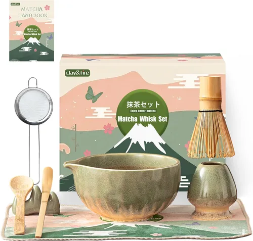 Miniatura 11 de Clay&Fire Juego de batidor de matcha, juego de matcha de cerámica, cuenco de matcha con asa y batidor, juego de té matcha de 9 piezas para amantes