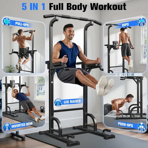 Miniatura 4 de Sportsroyals Power Tower - Estación de barra de dominadas, estación de inmersión estable de 450 libras para gimnasio en casa, equipo de Negro 01