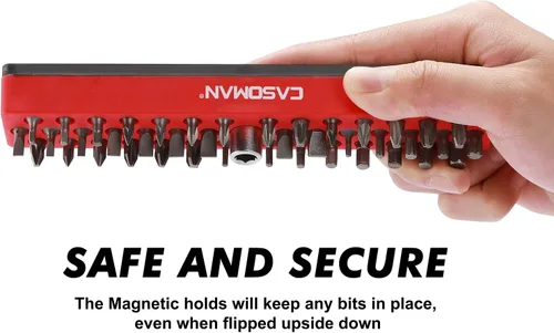 Miniatura 3 de CASOMAN 2 piezas 1/4" Organizador de brocas hexagonales con base magnética - Rojo, Organizador de 86 brocas con fuerte base magnética, Organizador