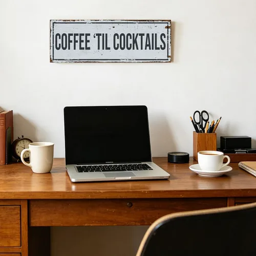 Miniatura 4 de Funny Coffee Signs for Kitchen Decor, Rustic Coffee Til Cocktails Canvas Wall Art for Home Bar Cart Station, 6x17" Framed