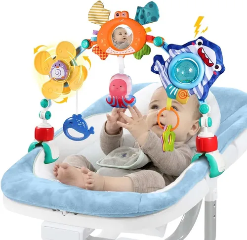 Juguete para cochecito y asiento de coche para bebés Sinomars, arco móvil para cuna ajustable con juguete de sonido y juguetes colgantes para bebé,