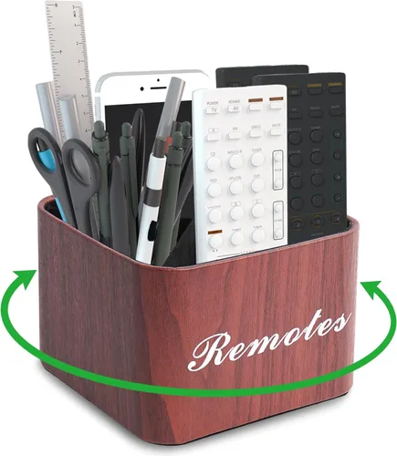 Miniatura 33 de Organizador Redondo de Cuero para Suministros de Arte, Soporte para Control Remoto, Rotación de 360 Grados, Soporte Multifuncional para Lápices