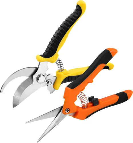 Oligei Paquete de 2 tijeras de podar de acero inoxidable, tijeras de jardín, tijeras de jardín, herramientas de jardinería con mango de agarre suave