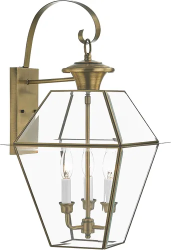 Miniatura 3 de Livex Lighting 2381-01 Westover - Farol de pared para exteriores, 3 luces, latón antiguo