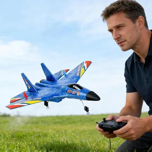 Miniatura 4 de Avión de combate RC SU-27, avión de control remoto para adultos y principiantes, avión RC de espuma ligera duradera con vuelo estable